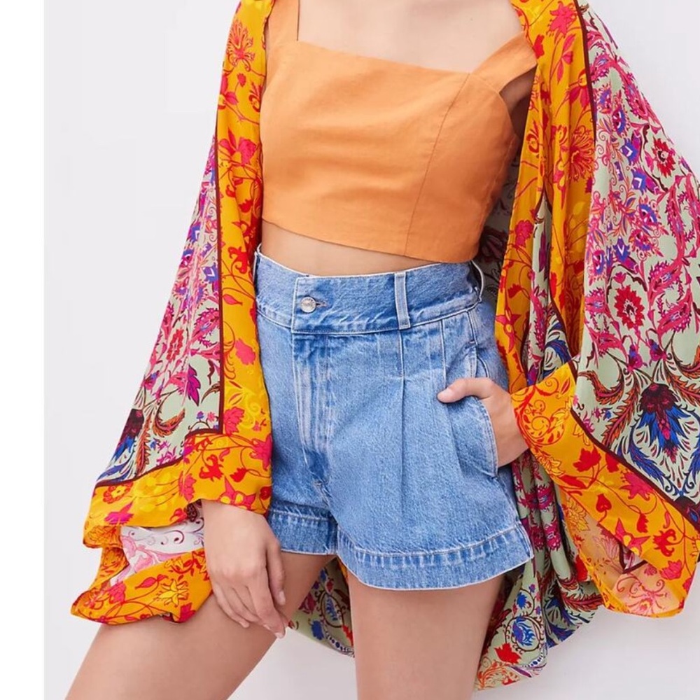 Anthropology Vibrant Floral Boho Kimono - Pink & Mustard
